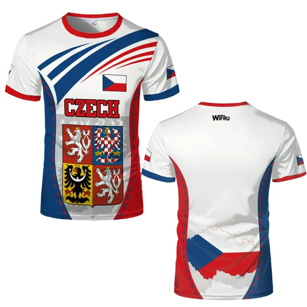 Czech Republic Flag T-Shirt Czech Republic National Emblem Graphic Tee Men's Women's Outdoor Sports Breathable Football Jersey