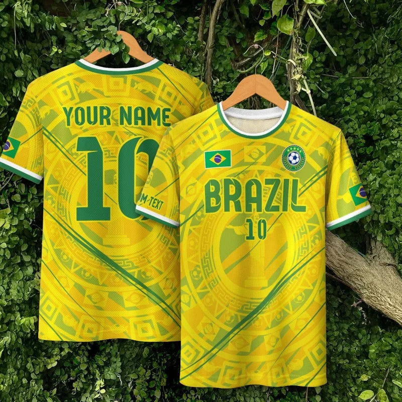 Brazilian Jerseys Pattern T-Shirt For Men Customized 3D Printed T Shirts Fashion Round Neck Casual Short Sleeve Loose Tees Tops