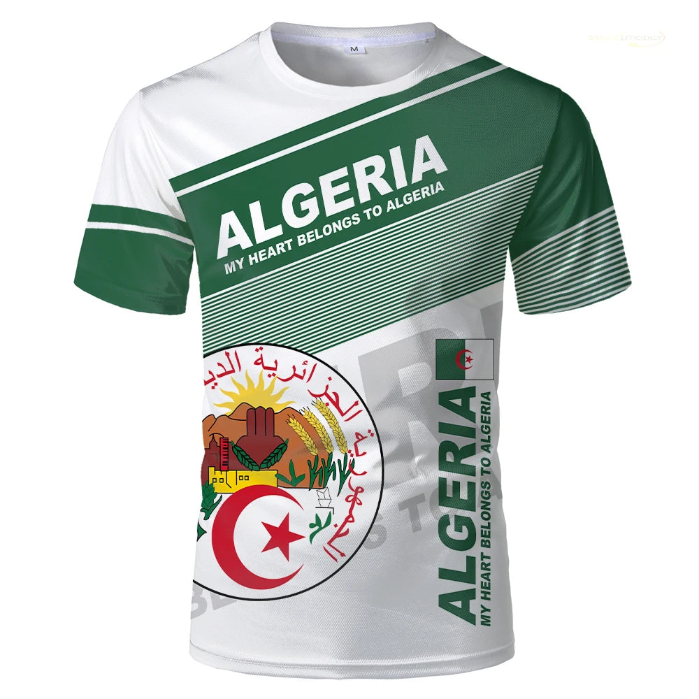 2024 Argélia Bandeira T-shirt Esportiva Casual Solta 3D Impresso de Alta Qualidade T-Shirts Verão Clube de Futebol Masculina Manga Curta Tops