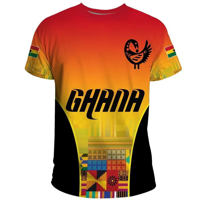 Camiseta masculina com estampa da bandeira e emblema de Gana africana, camiseta de time de futebol, camiseta de treino esportivo de verão ao ar livre