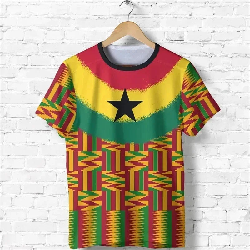 2026 Ghana Flag Pattern T-shirt Fashion Ghana Emblem Printed Parent Child T-shirt Daily Dashiki Gym Sportswear Top Clothing