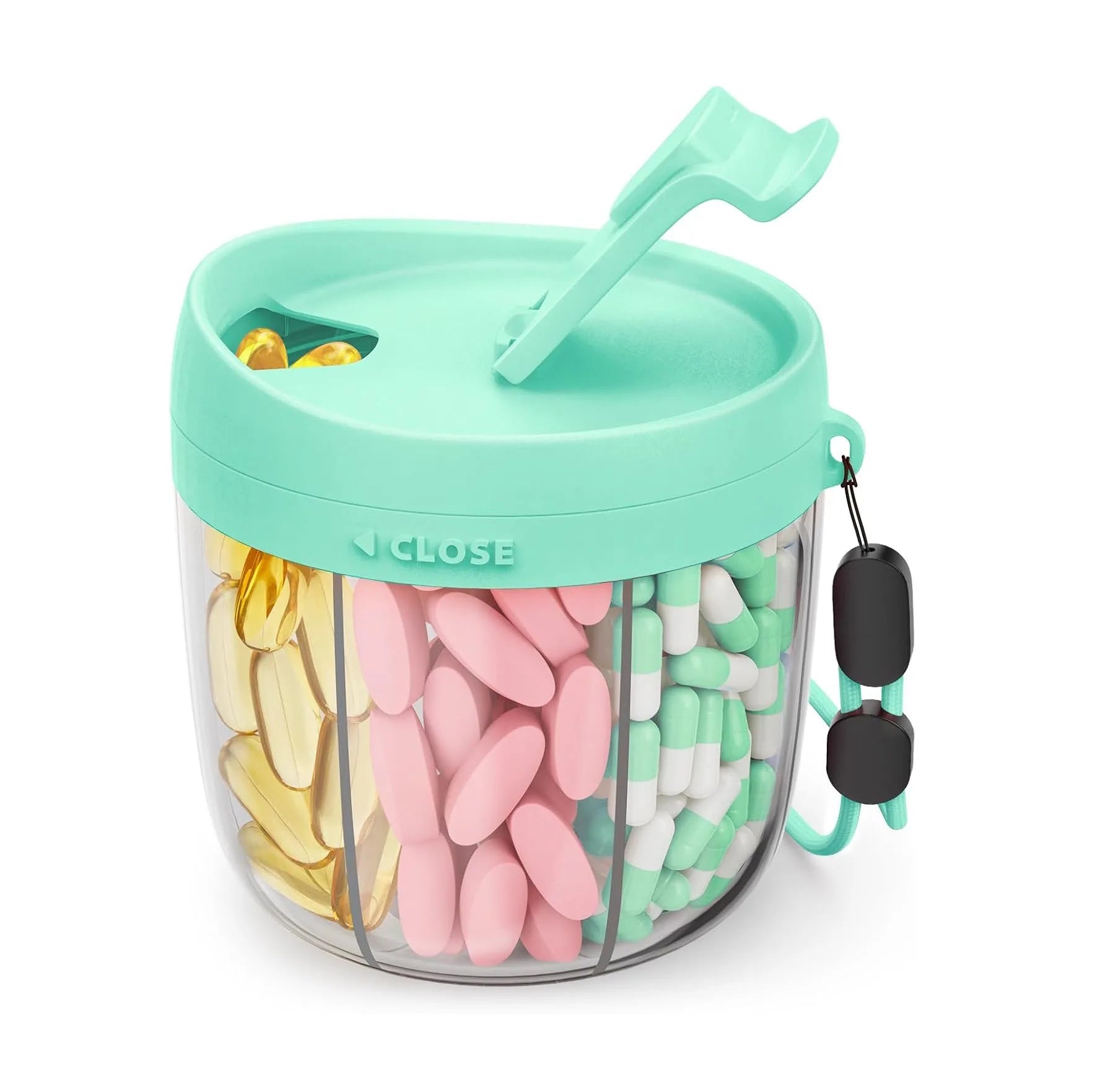 7 Compartment Pill Organizer with Anti Mix Design for Energy Boost Capsules and Vitamin Supplement Storage Box