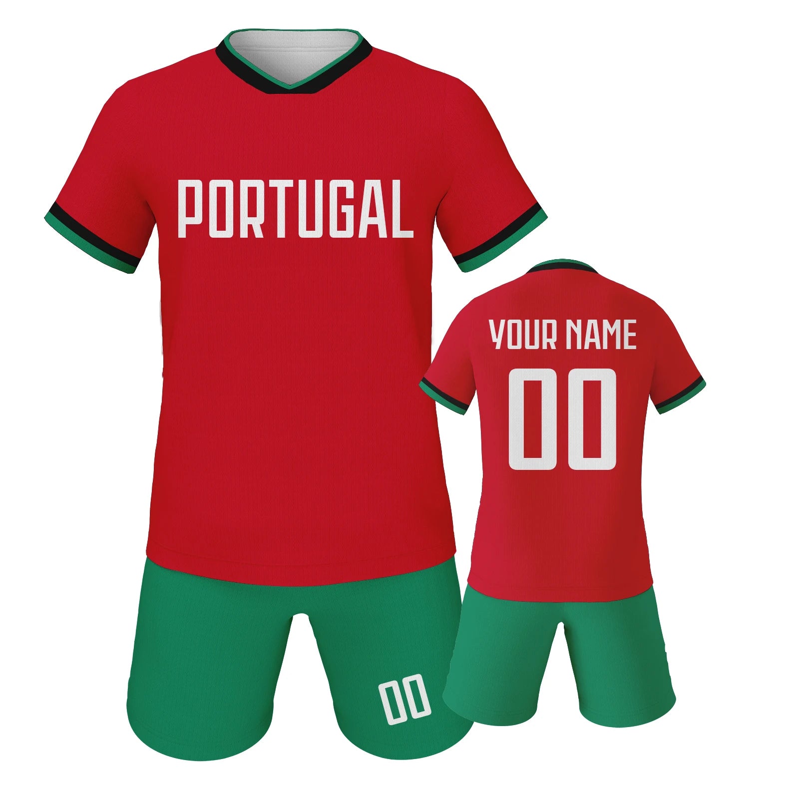 Portugal Custom Soccer Jersey Shorts Kit National Team Kids Football Shirt Personalized Name Number Uniform for Boys Girls Fans