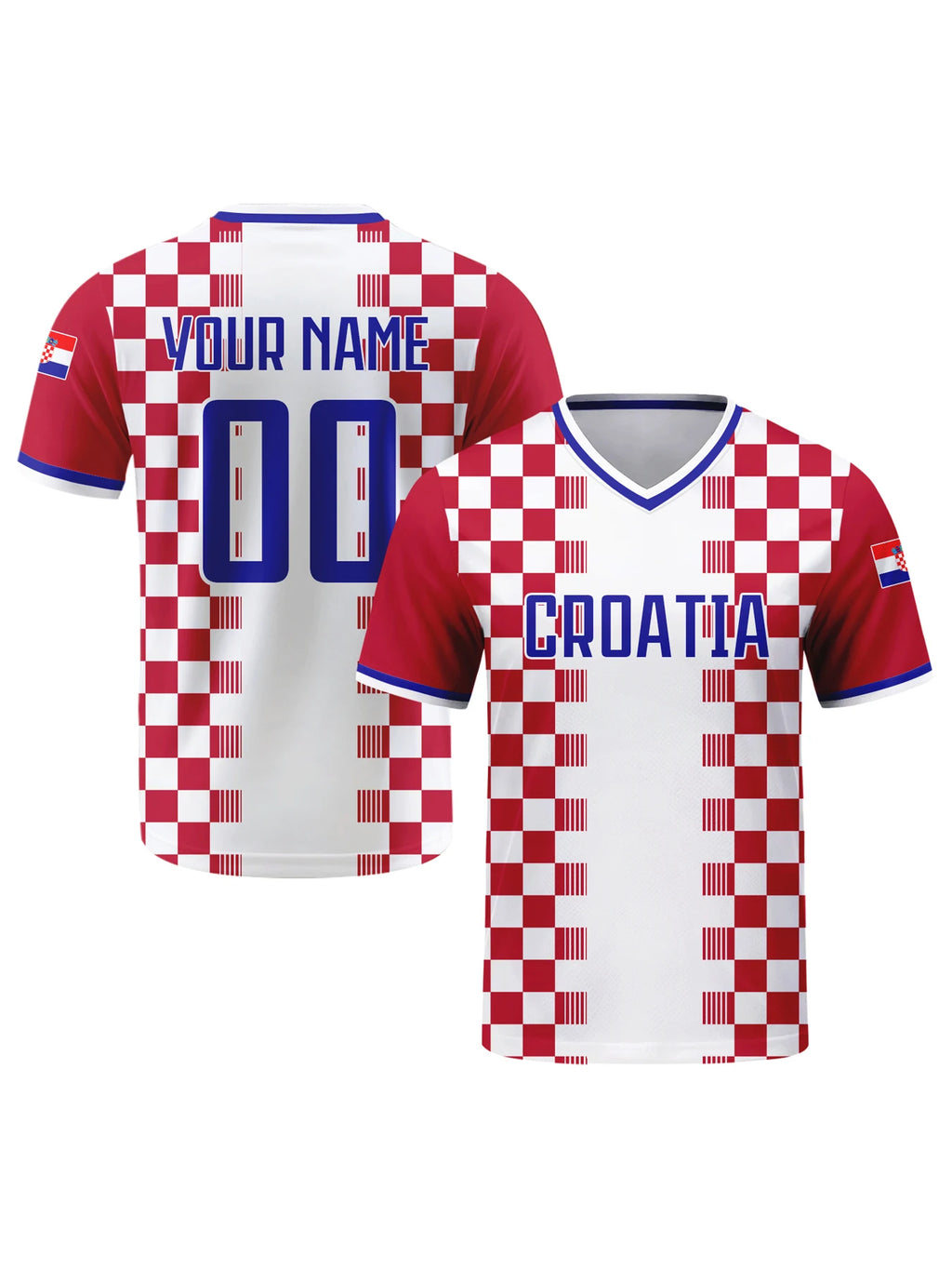 Custom Croatia Soccer Jersey Personalized Name Number Breathable V-neck Football National Team Shirt for Men Youth Women