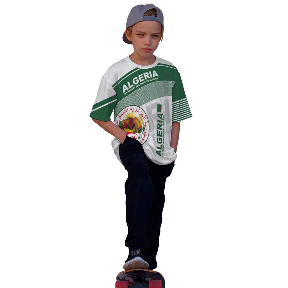 Camiseta Bandeira da Argélia 2024 Esportiva Casual Solta 3D Impressa de Alta Qualidade Camisetas de Verão Clube de Futebol Masculina Manga Curta