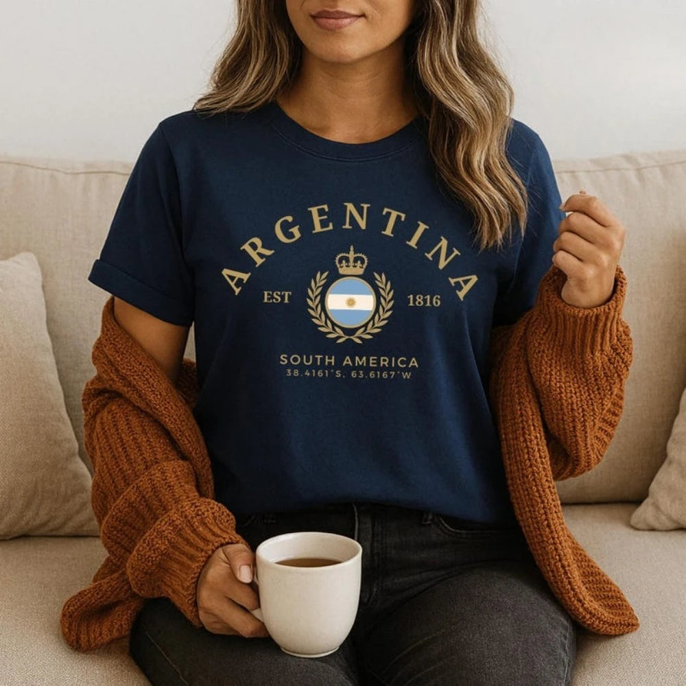 Camisa da Argentina Camiseta Estilo Vintage da Argentina Blusas da América Latina Moletom Estilo Vintage Feminino Blusas de Algodão de Alta Qualidade