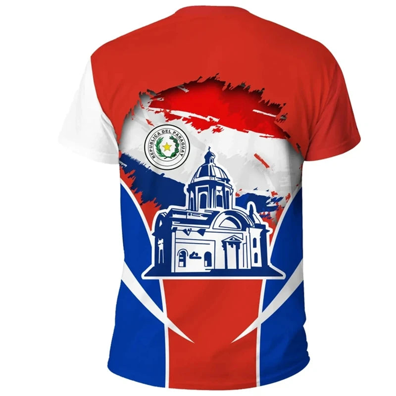 Paraguay Flag 3D Printing Sports T-shirt Summer Outdoor Casual Paraguayan National Emblem Graphic Tee Shirts Men Clothing 2024