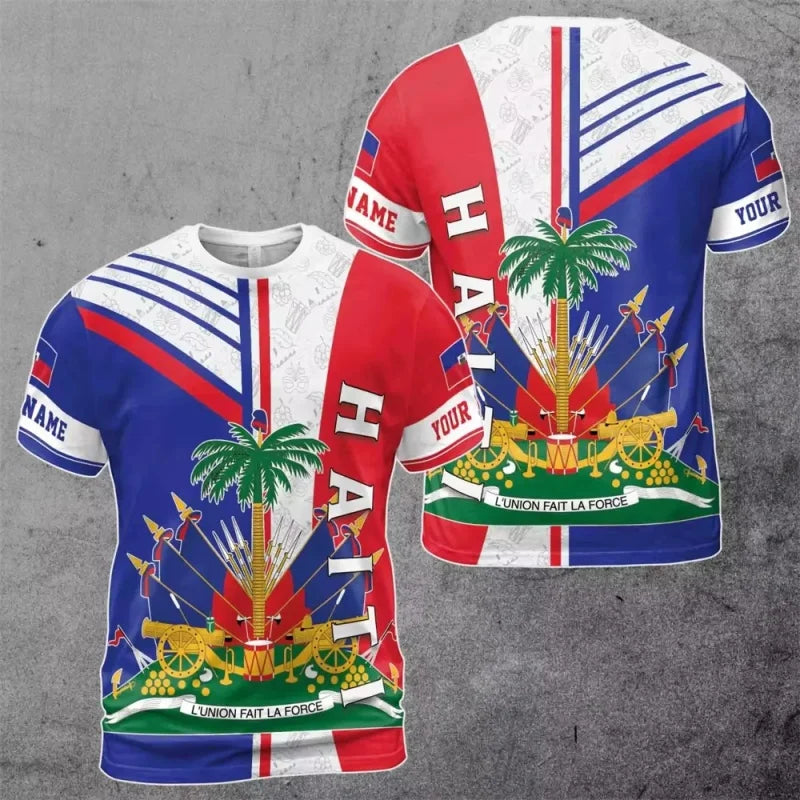 Haiti Flag Pattern T-Shirt For Men Customized Name 3D Printed Tees Summer Casual Loose T Shirts Round Neck Tops Short Sleeves
