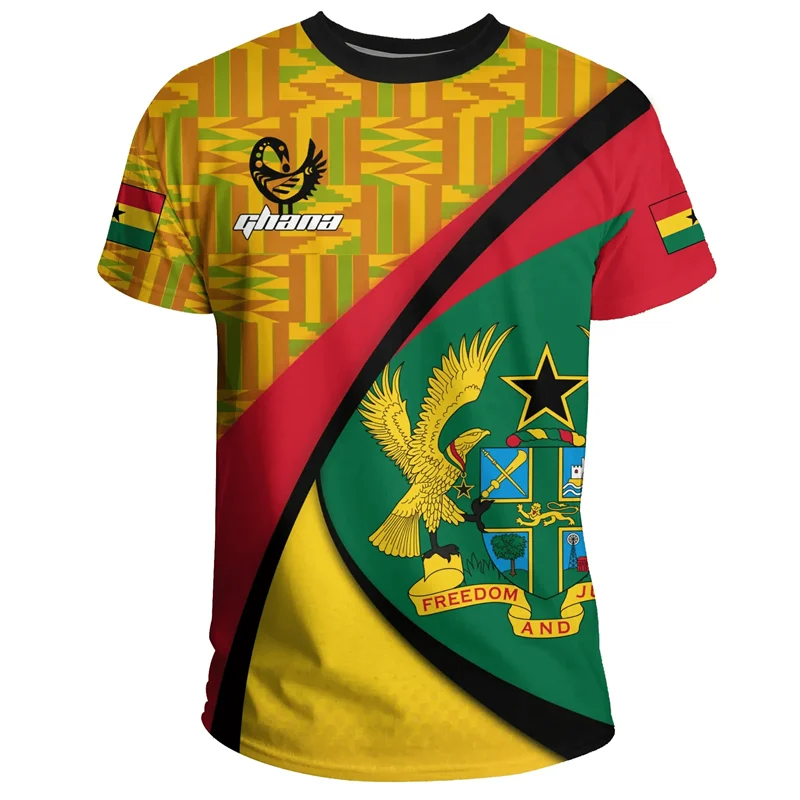Camiseta masculina com estampa da bandeira e emblema de Gana africana, camiseta de time de futebol, camiseta de treino esportivo de verão ao ar livre
