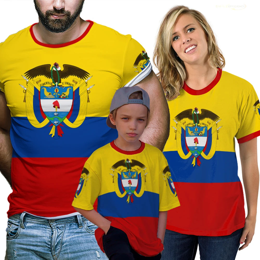 Colombia Flag Mens T Shirt Printed Colombian National Emblem Football T-shirts Round Neck 2024 Summer Casual Short-sleeved Tops
