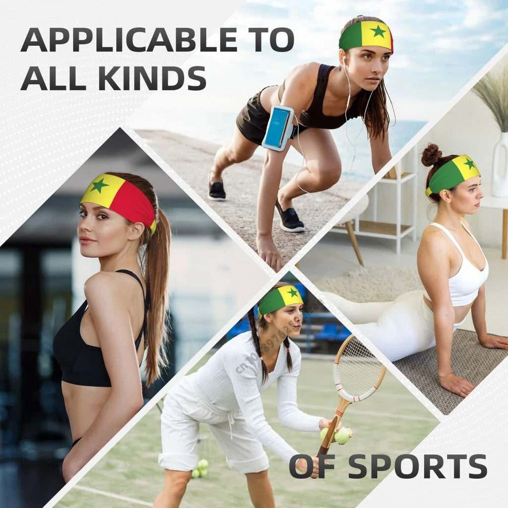 Senegal Flag Men Women Bands Elastic Wide Headbands For Yoga Sports Fitness Exercise Tennis Running Gym Dance Athletic
