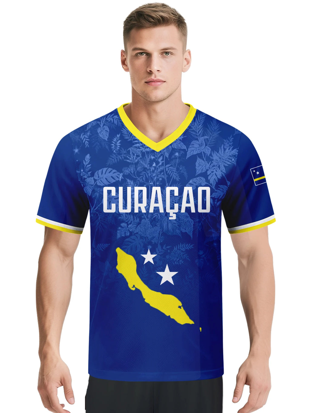 Camisa de Futebol Personalizada Curaçao com Nome Número Gola V Respirável para Homens Jovens Mulheres