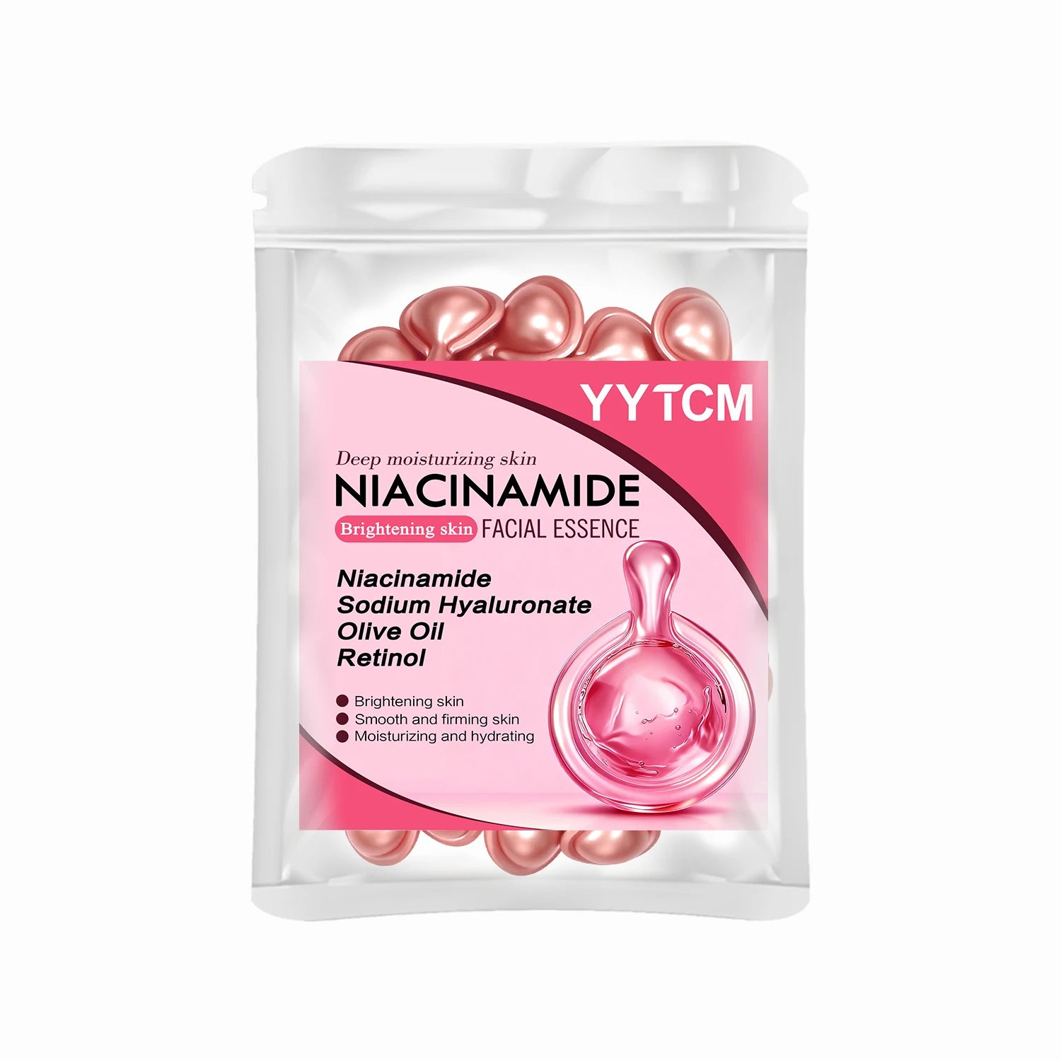 Niacinamide Facial Essence Capsules, Containing Retinol, Olive Fruit Oil, Gardenia Extract, Brighten Skin Tone, Moisturize and Hydrate, and Smooth and Soften Skin (0.5Gx30 Capsules)/Bag-1 Bag
