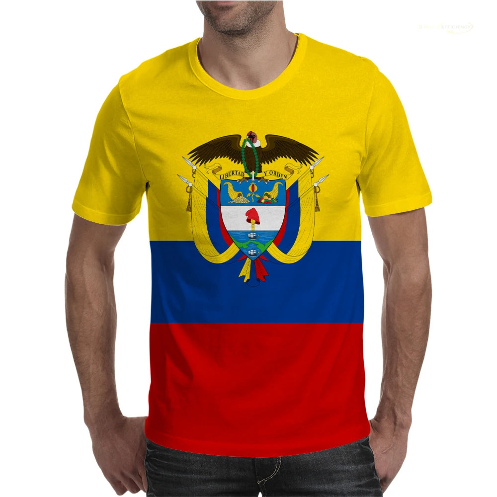 Colombia Flag Mens T Shirt Printed Colombian National Emblem Football T-shirts Round Neck 2024 Summer Casual Short-sleeved Tops