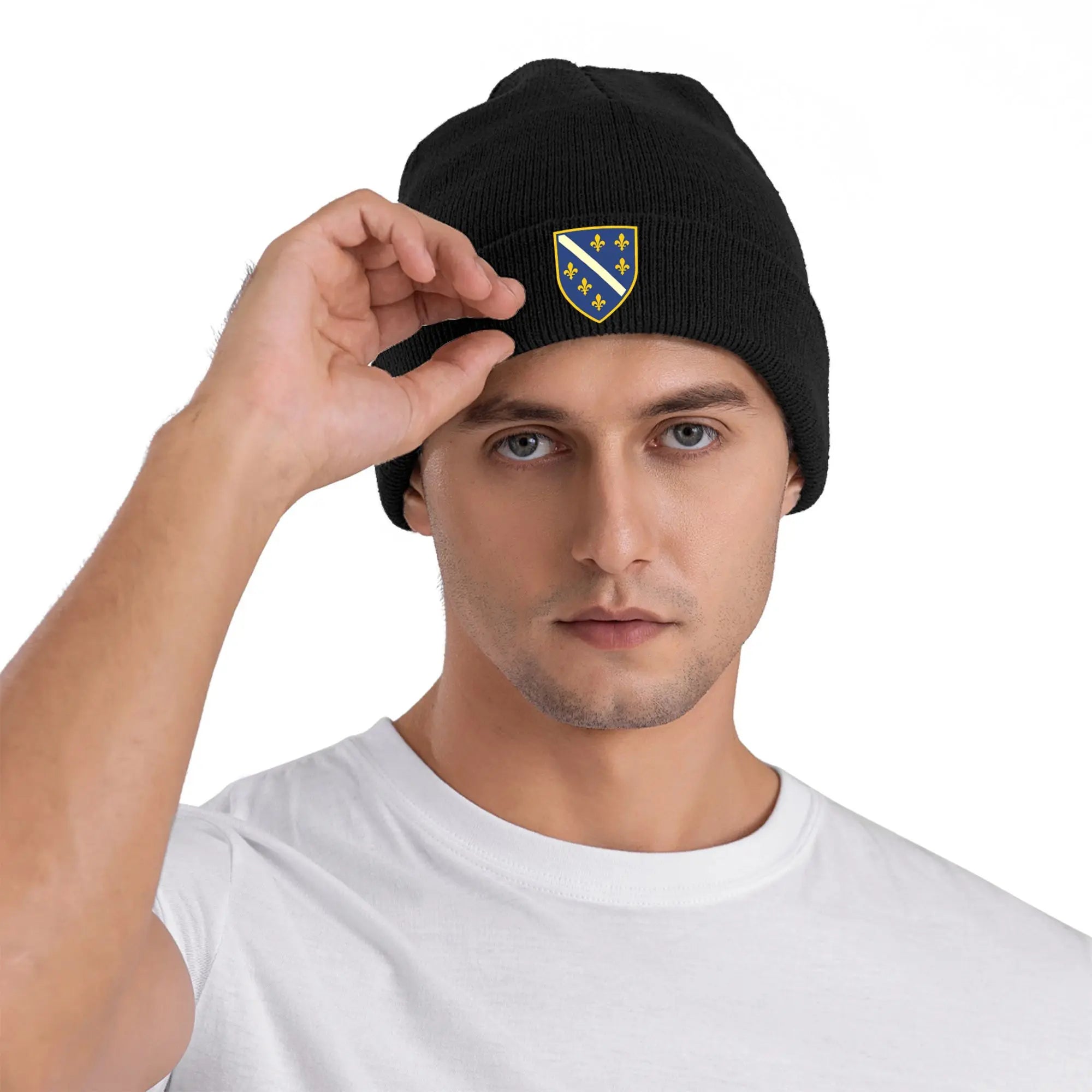 Bosnia and Herzegovina Arms Beanie Hat – Unisex Vintage Knit Cap | Warm Soft Bonnet | Kpop Style Autumn Winter Hat with Bosnia Flag Design