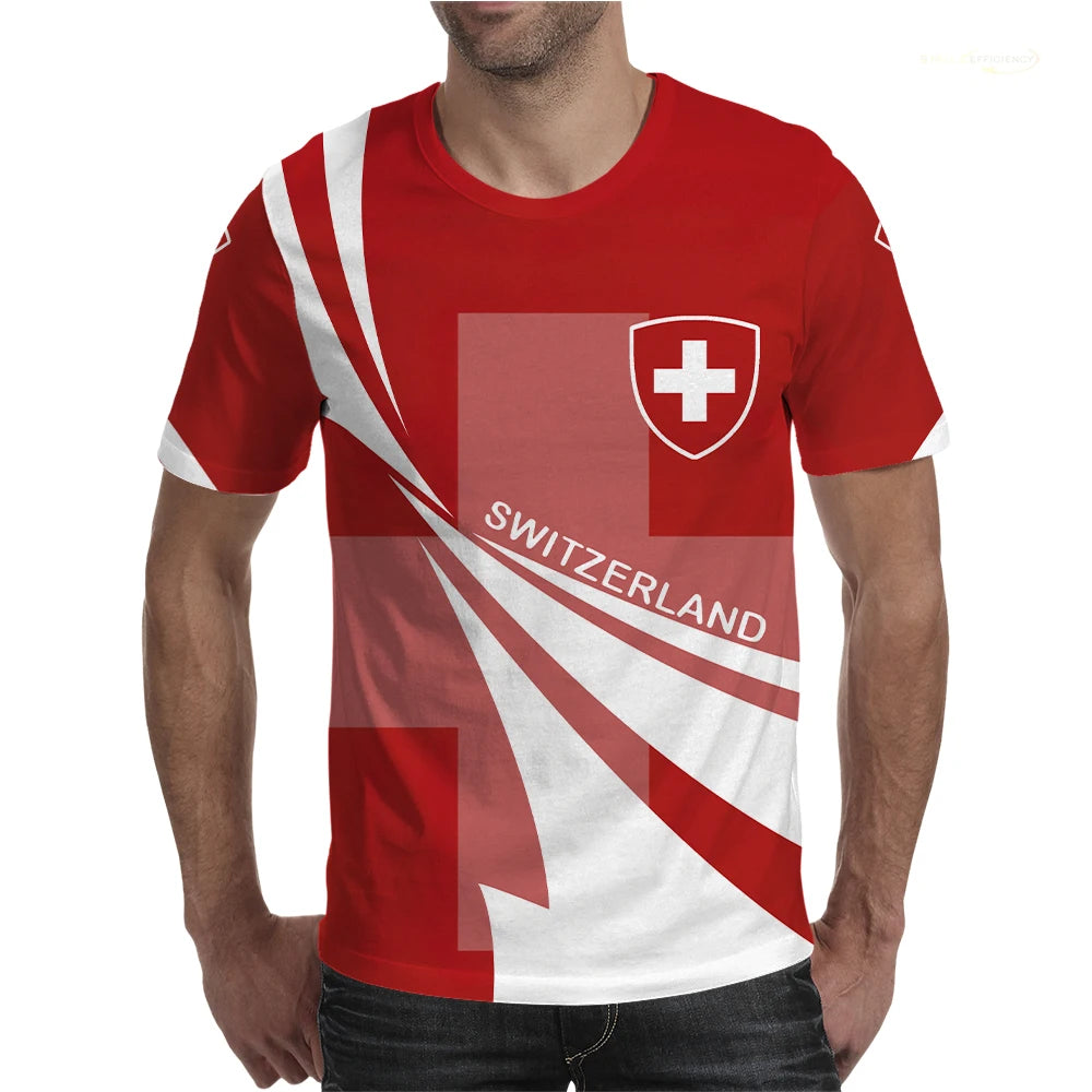 Camiseta Masculina com Design Original com Tema da Bandeira Suíça, Camisa de Futebol de Treino ao Ar Livre 3D de Secagem Rápida e Respirável