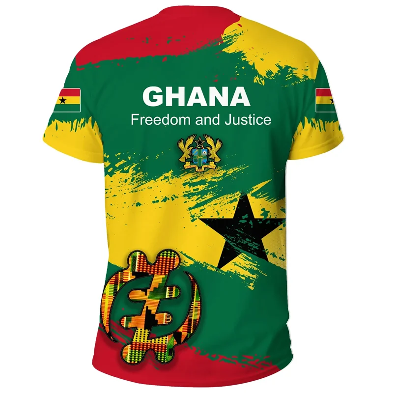 3D printed African Ghanaian flag and emblem pattern men's T-shirt, football team jersey, summer outdoor sports training top