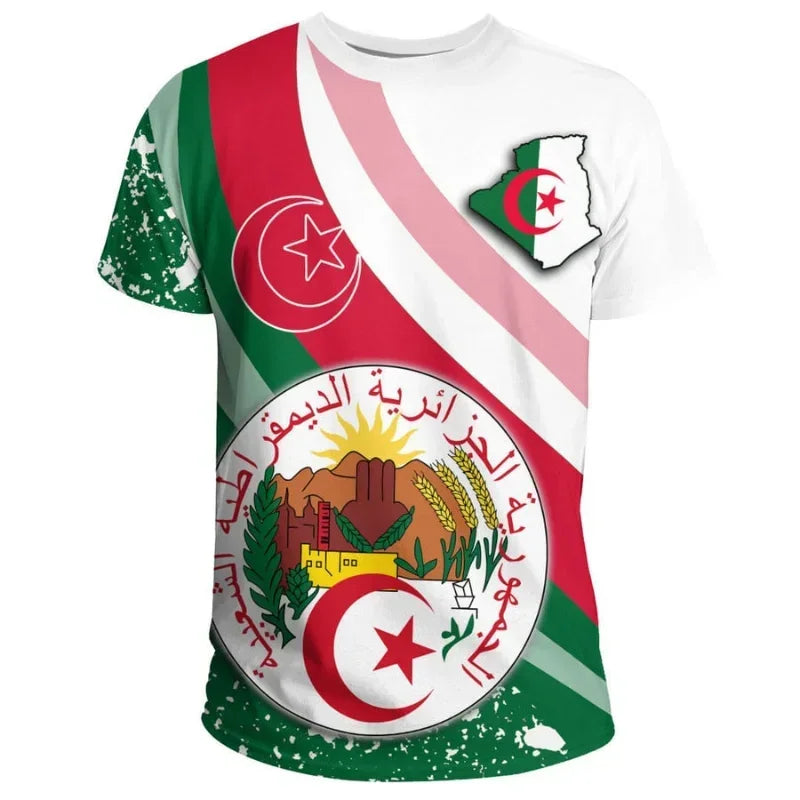 2024 Argélia Bandeira T-shirt Esportiva Casual Solta 3D Impresso de Alta Qualidade T-Shirts Verão Clube de Futebol Masculina Manga Curta Tops