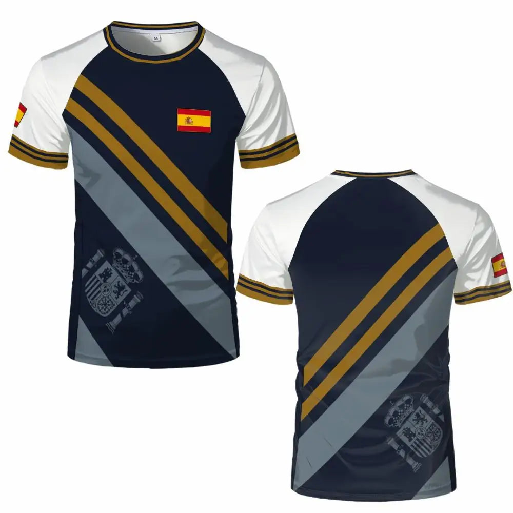 Spain Flag Graphic Jersey Fashion Geometric Print Quick-drying Football T-shirt Men Women Sports Training Casual Breathable Tops