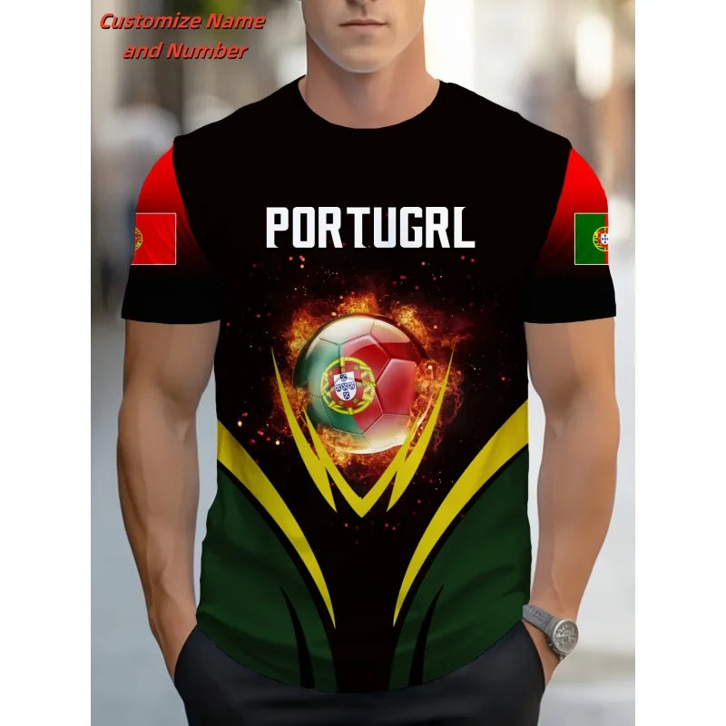 3D PRINTED PORTUGAL FOOTBALL JERSEY MEN'S T-SHIRT WITH FOOTBALL PATTERN CASUAL SPORTS CREW NECK LOOSE TOP