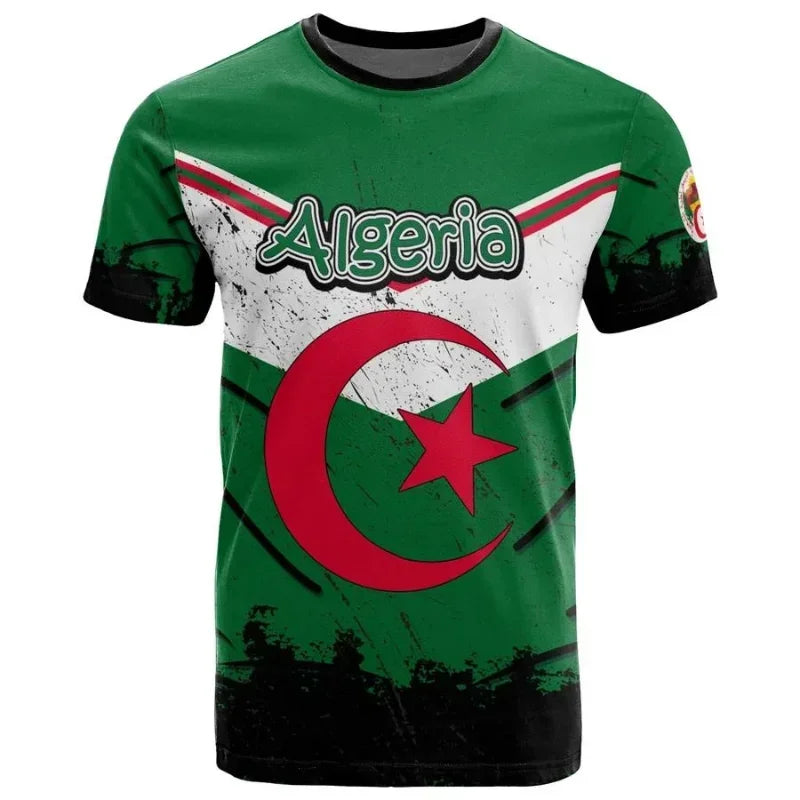 Camiseta Bandeira da Argélia 2024 Esportiva Casual Solta 3D Impressa de Alta Qualidade Camisetas de Verão Clube de Futebol Masculina Manga Curta