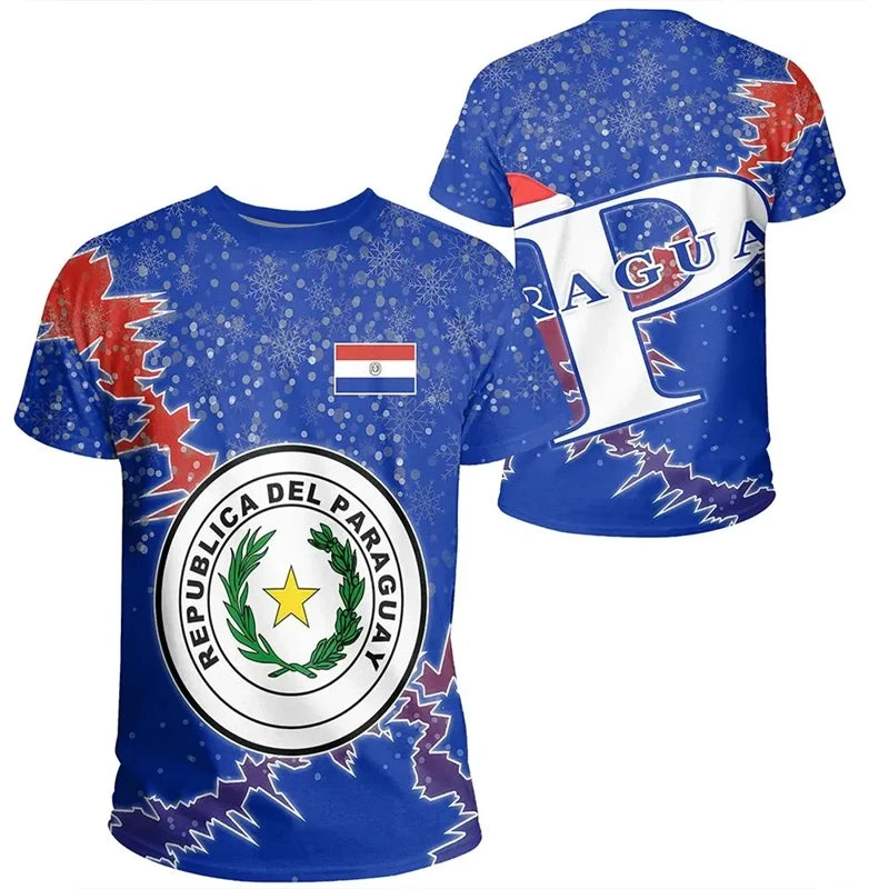 Paraguay Flag 3D Printing Sports T-shirt Summer Outdoor Casual Paraguayan National Emblem Graphic Tee Shirts Men Clothing 2024