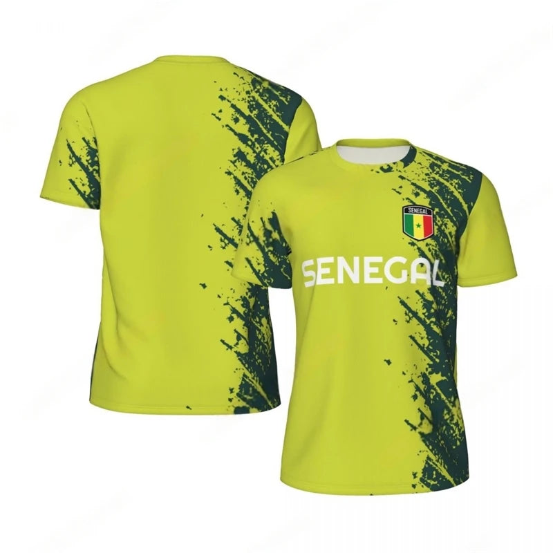 Fashion Senegal Flag Graphic Football T Shirts For Men Trend 3D National Emblem Printed Sports T-shirts Loose Breathable Tees
