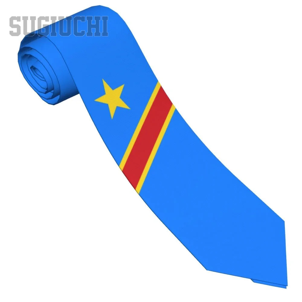 Democratic Republic Of Congo Flag Emblem Men Women Neck Ties Casual Plaid Tie Suits Slim Wedding Party Business Necktie Gravatas