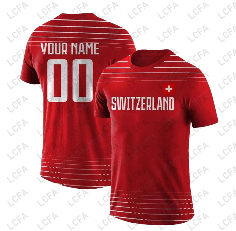 Swiss Flag Jersey T-shirts Summer Men Short Sleeved Casual Sports T Shirt Switzerland Football Fashion Man Clothes Cusotm