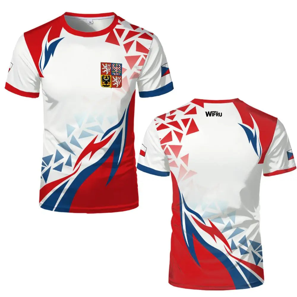 Czech Republic Flag T-Shirt Czech Republic National Emblem Graphic Tee Men's Women's Outdoor Sports Breathable Football Jersey