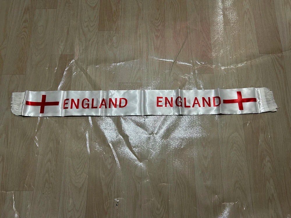 England Scarf 14x135cm Double-sided Printed England Flag Satin Scarf Suitable for 2026 world cup Sports Event