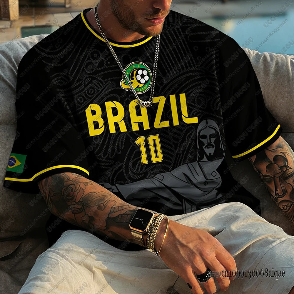 Summer New Brazil Football Jerseys For Men Classic God Brazil Short Sleeve Tees Casual O-neck Sports Tshirts Man Clothing